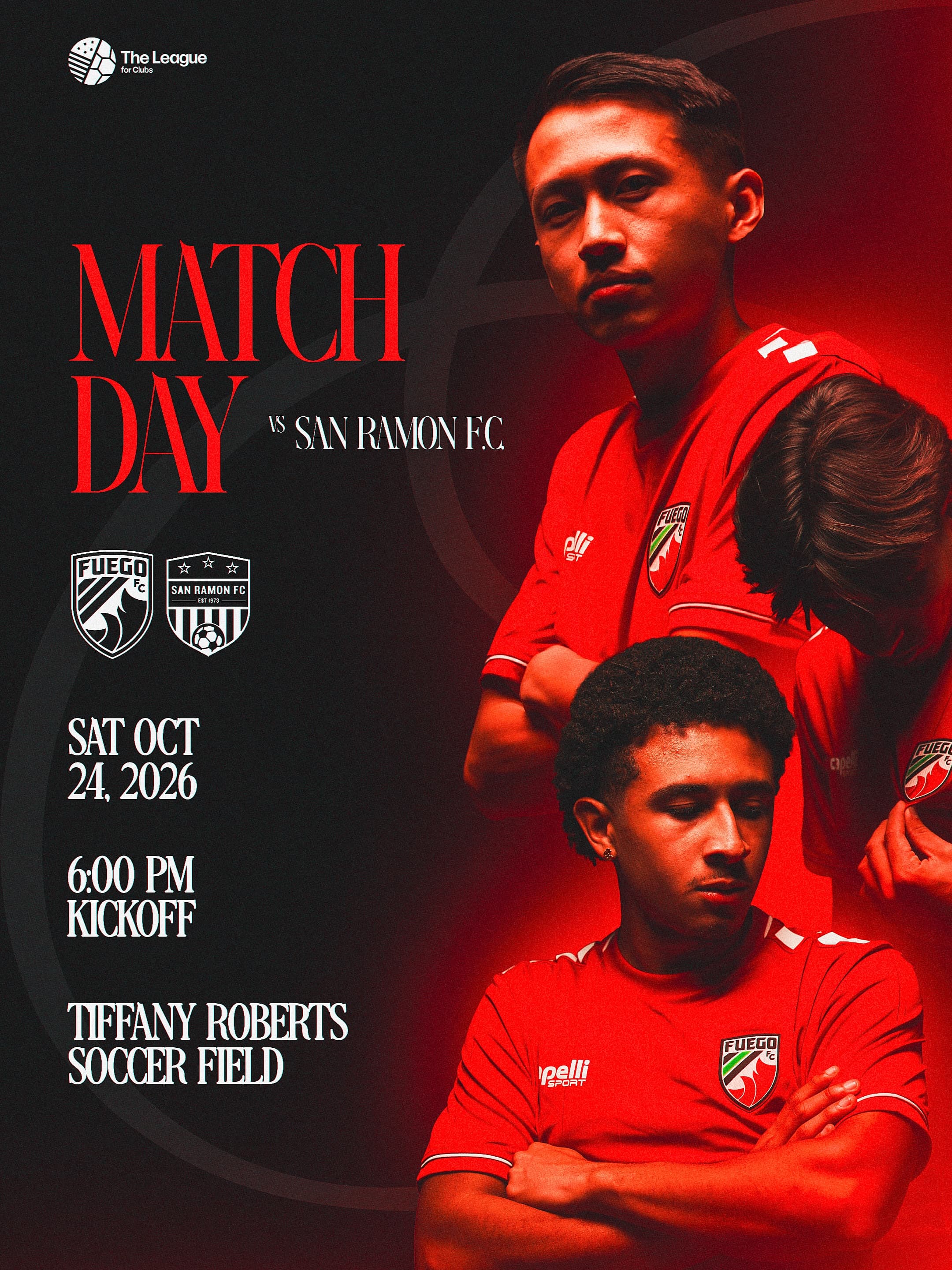 Taking the heat to San Ramon. 🔥 🆚 San Ramon FC 🗓️ Saturday, October 24 ⏰ 6:00 PM kickoff 📍 Tiffany Roberts Soccer…